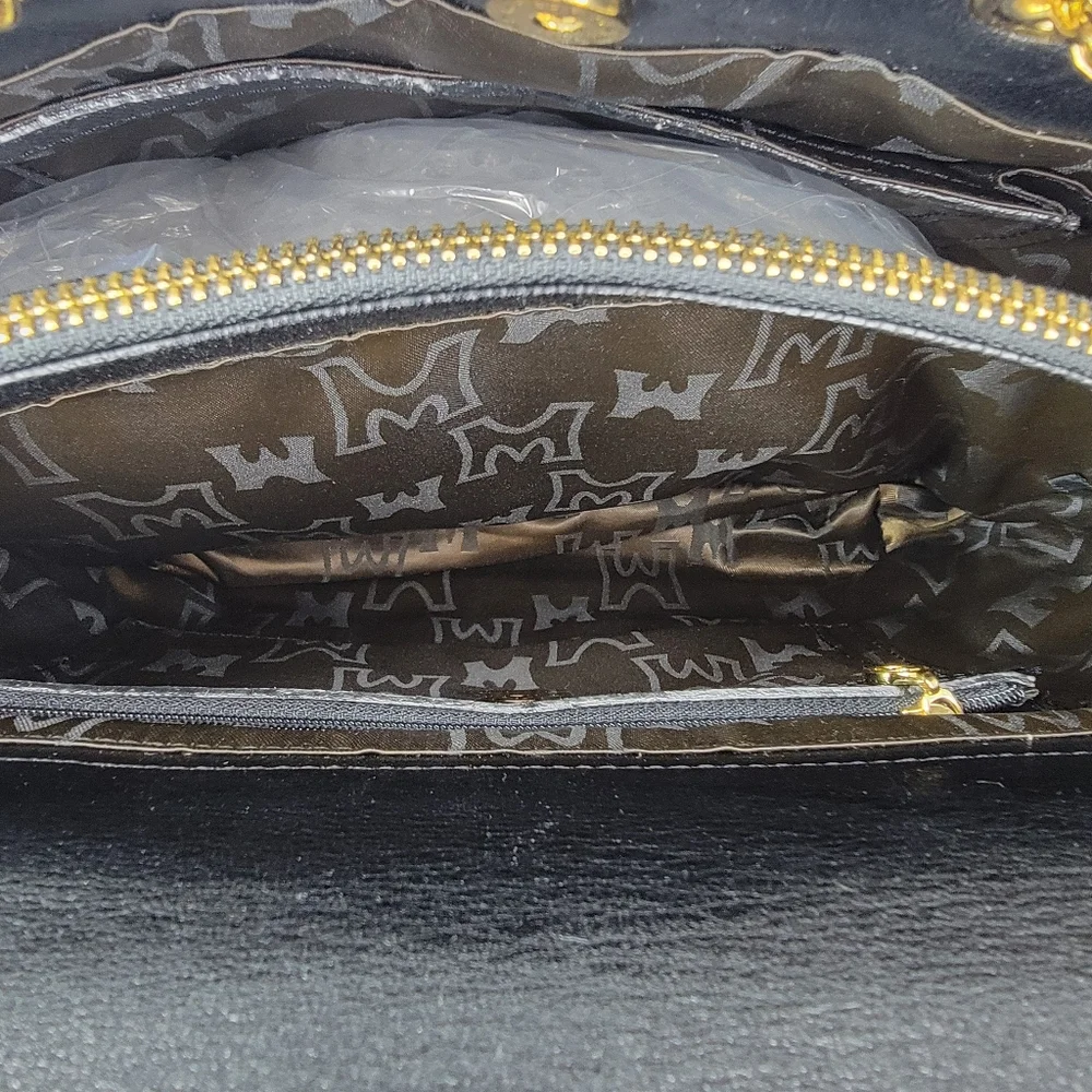 Metrocity Luxury Brand Black Quilted Tote‎ Bag with Gold Accents